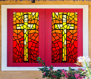 3D Yellow Cross 116 Window Film Print Sticker Cling Stained Glass UV Block