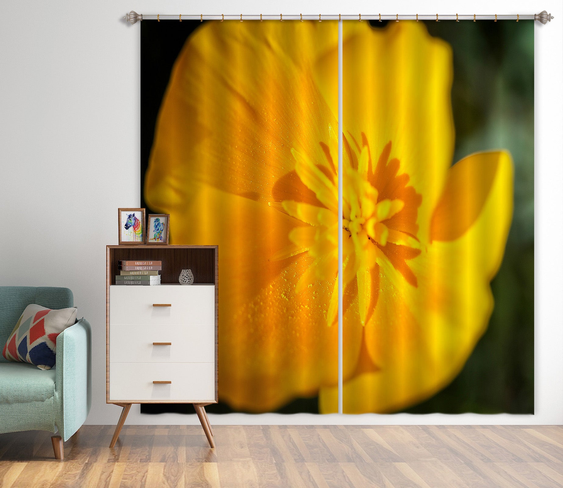 3D Yellow Flowers 62138 Kathy Barefield Curtain Curtains Drapes