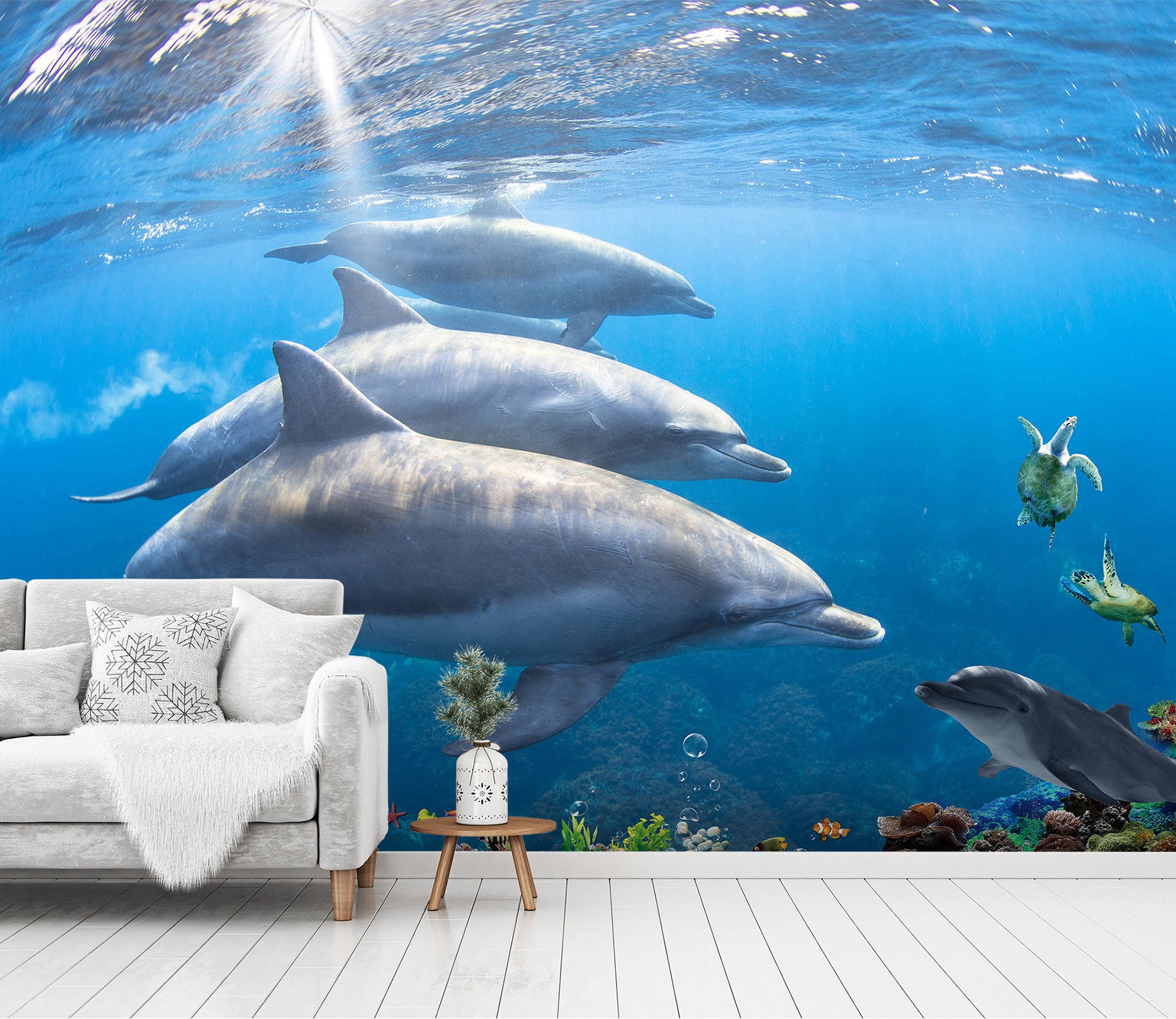 3D Undersea Dolphin 1430 Wall Murals
