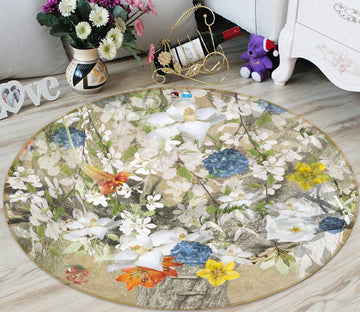3D Vintage Flower 5064 Beth Sheridan Rug Round Non Slip Rug Mat