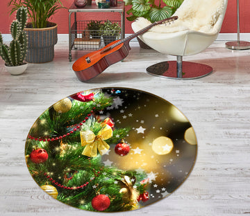 3D Red Ball Bow 56079 Christmas Round Non Slip Rug Mat Xmas