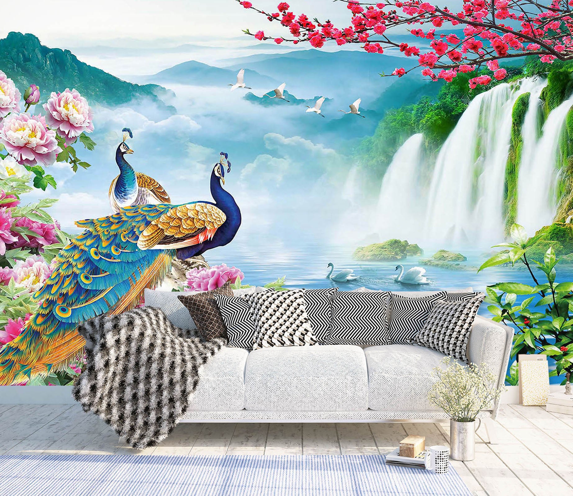 3D Peacock Falls 1419 Wall Murals