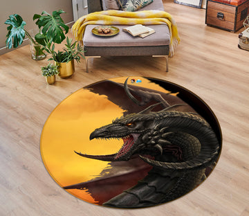 3D Dragon 4159 Tom Wood Rug Round Non Slip Rug Mat