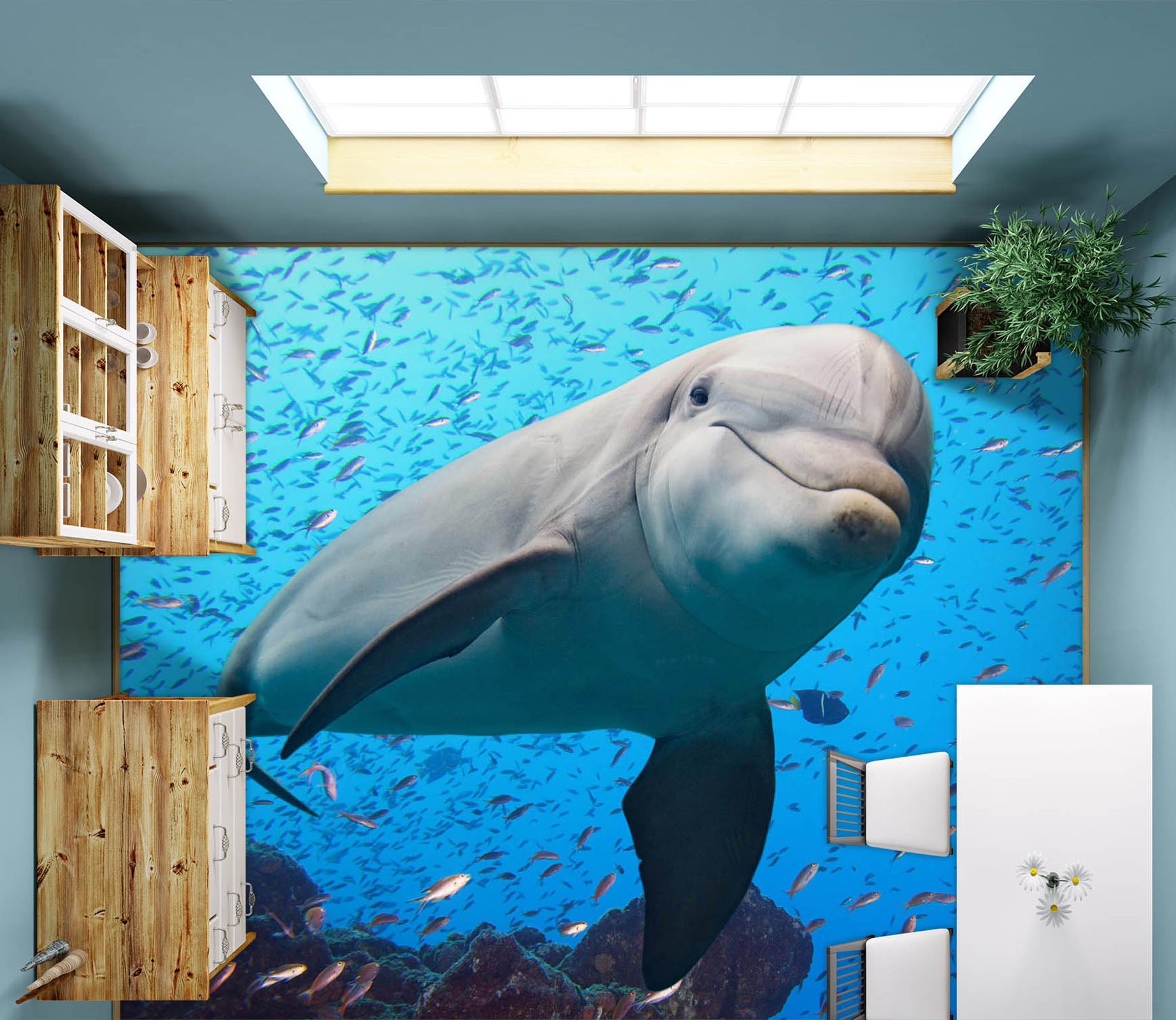 3D Naive Dolphin 1324 Floor Mural  Wallpaper Murals Self-Adhesive Removable Print Epoxy