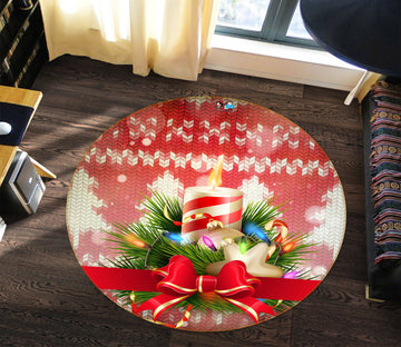 3D Candle Bowknot 55177 Christmas Round Non Slip Rug Mat Xmas