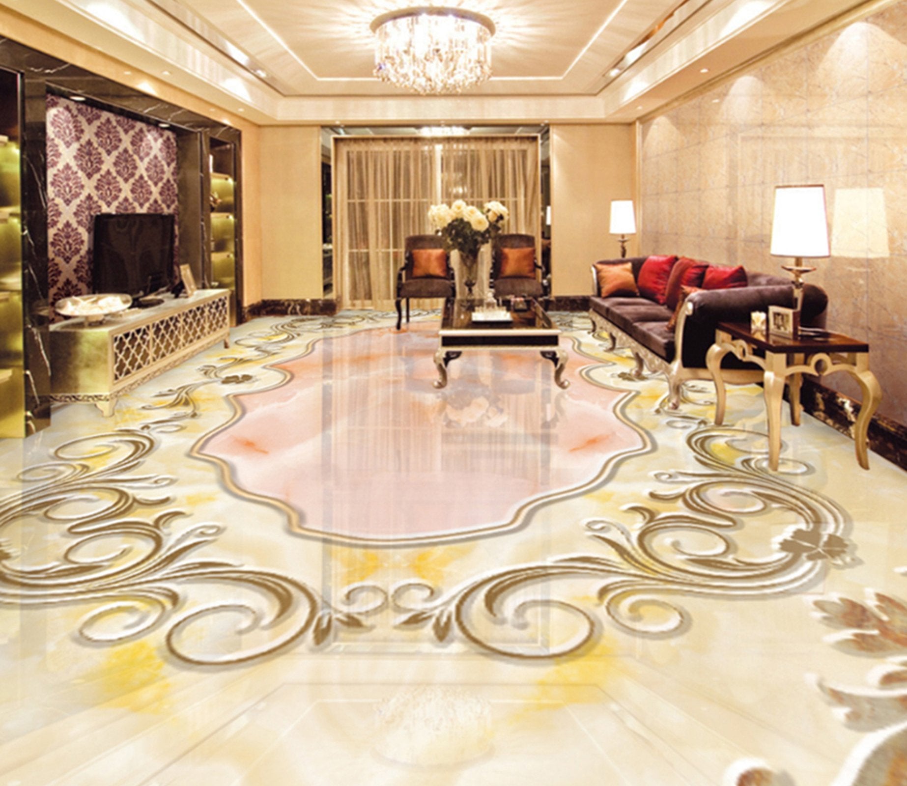 3D Golden Lace WG186 Floor Mural Wallpaper AJ Wallpaper 2 