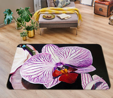 3D Purple Flowers 11141 Matthew Holden Bates Rug Non Slip Rug Mat
