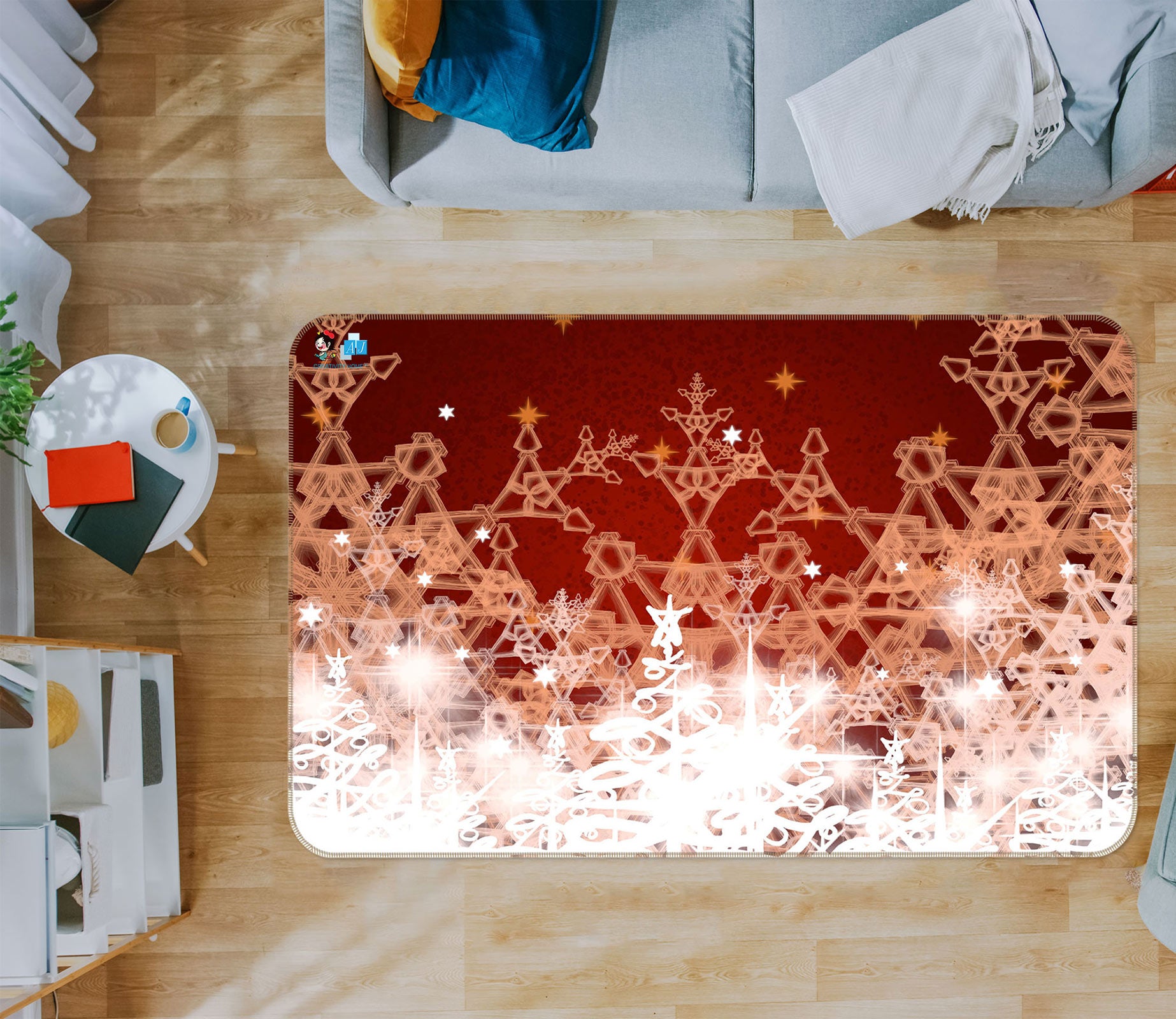3D Red Snowflake 56151 Christmas Non Slip Rug Mat Xmas
