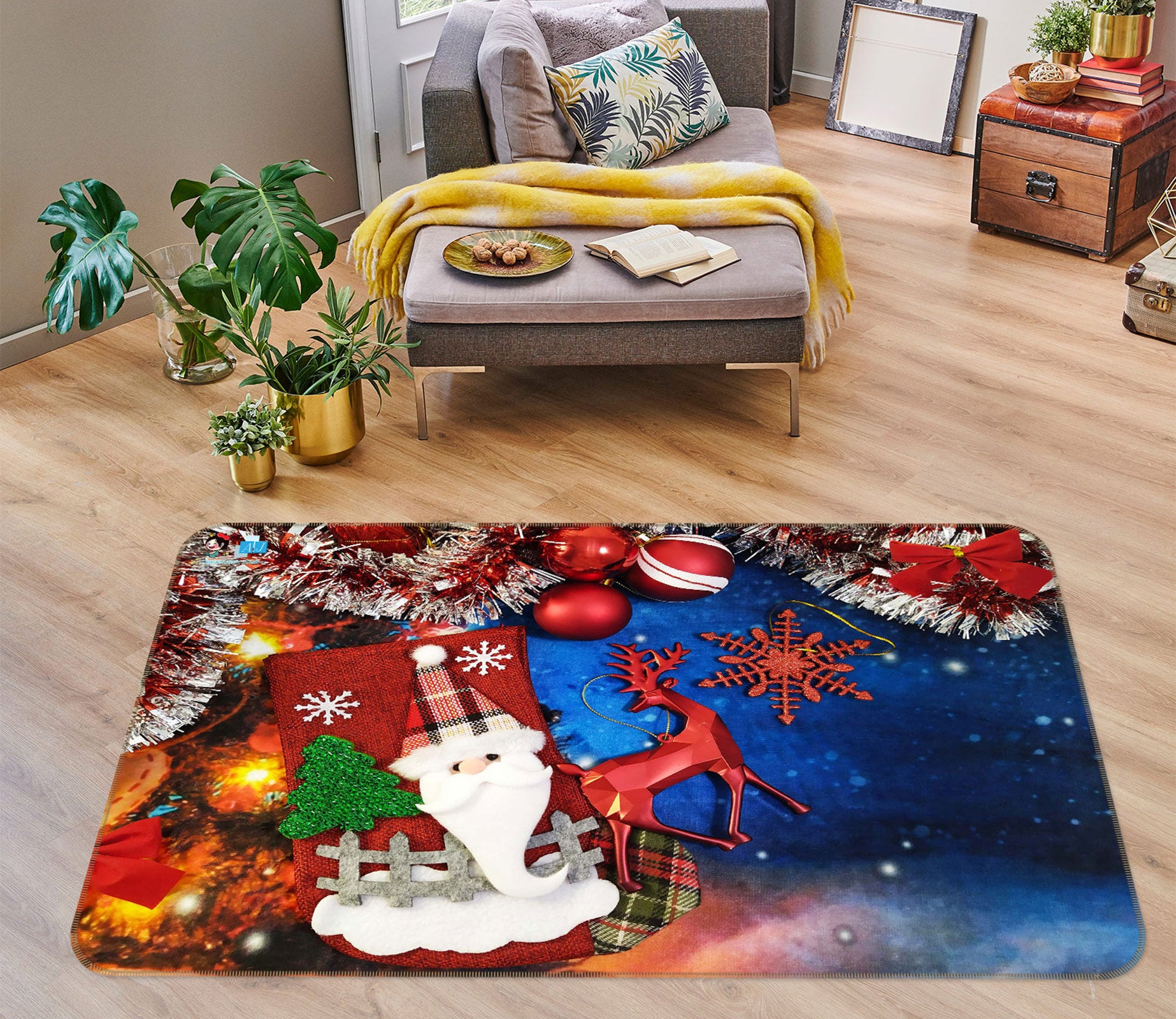 3D Santa Sock Bag 56174 Christmas Non Slip Rug Mat Xmas