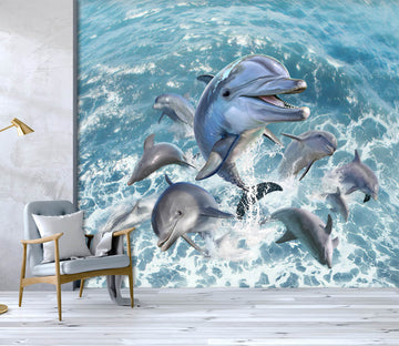 3D Dolphin Jump 104 Jerry LoFaro Wall Mural Wall Murals
