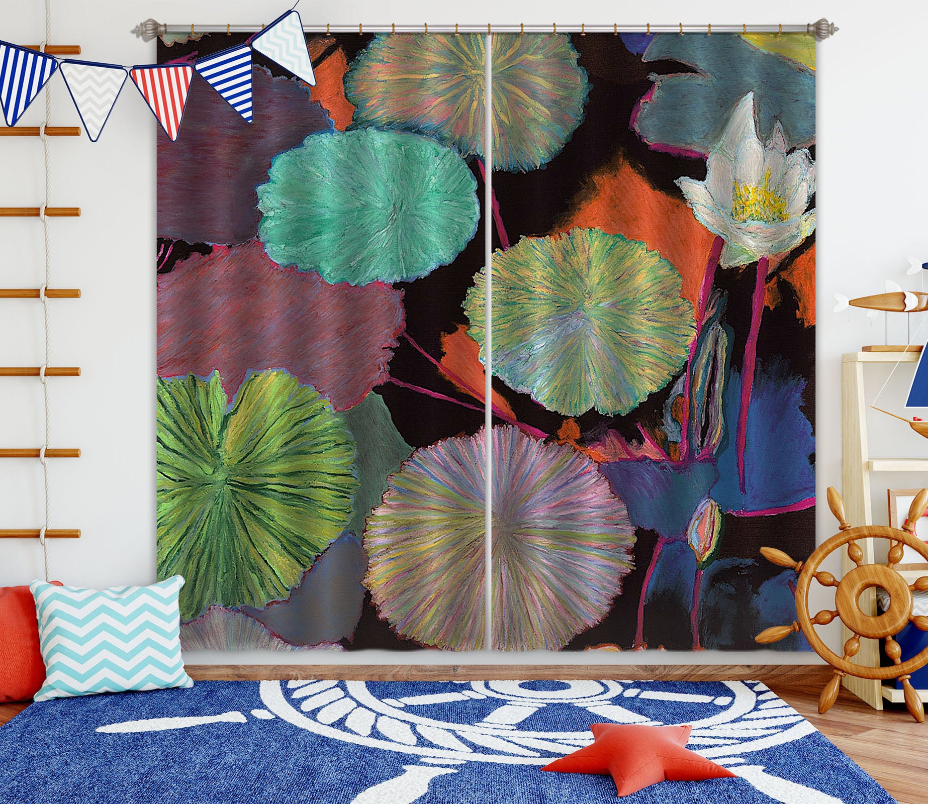 3D Lotus Pond 287 Allan P. Friedlander Curtain Curtains Drapes