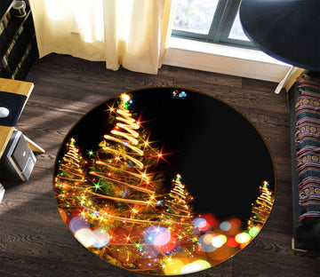 3D Colored Lights Tree 55164 Christmas Round Non Slip Rug Mat Xmas