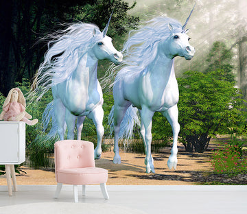 3D Two Unicorns 1527 Wall Murals