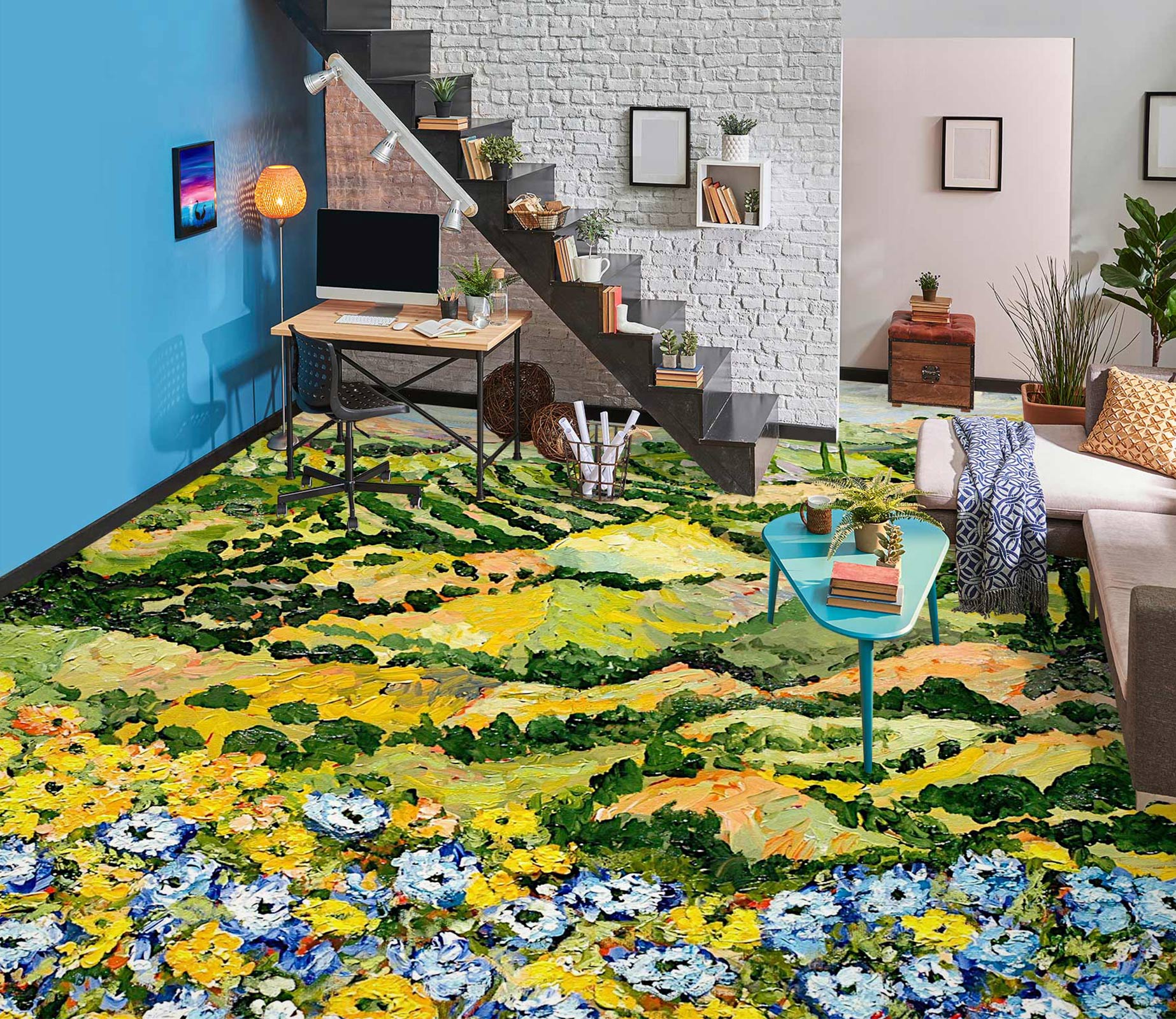 3D Flower Hillside Meadow Painting 9531 Allan P. Friedlander Floor Mural  Wallpaper Murals Self-Adhesive Removable Print Epoxy