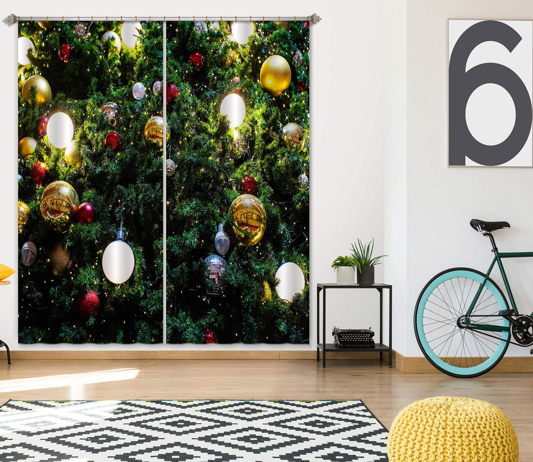 3D Ball Tree 53142 Christmas Curtains Drapes Xmas