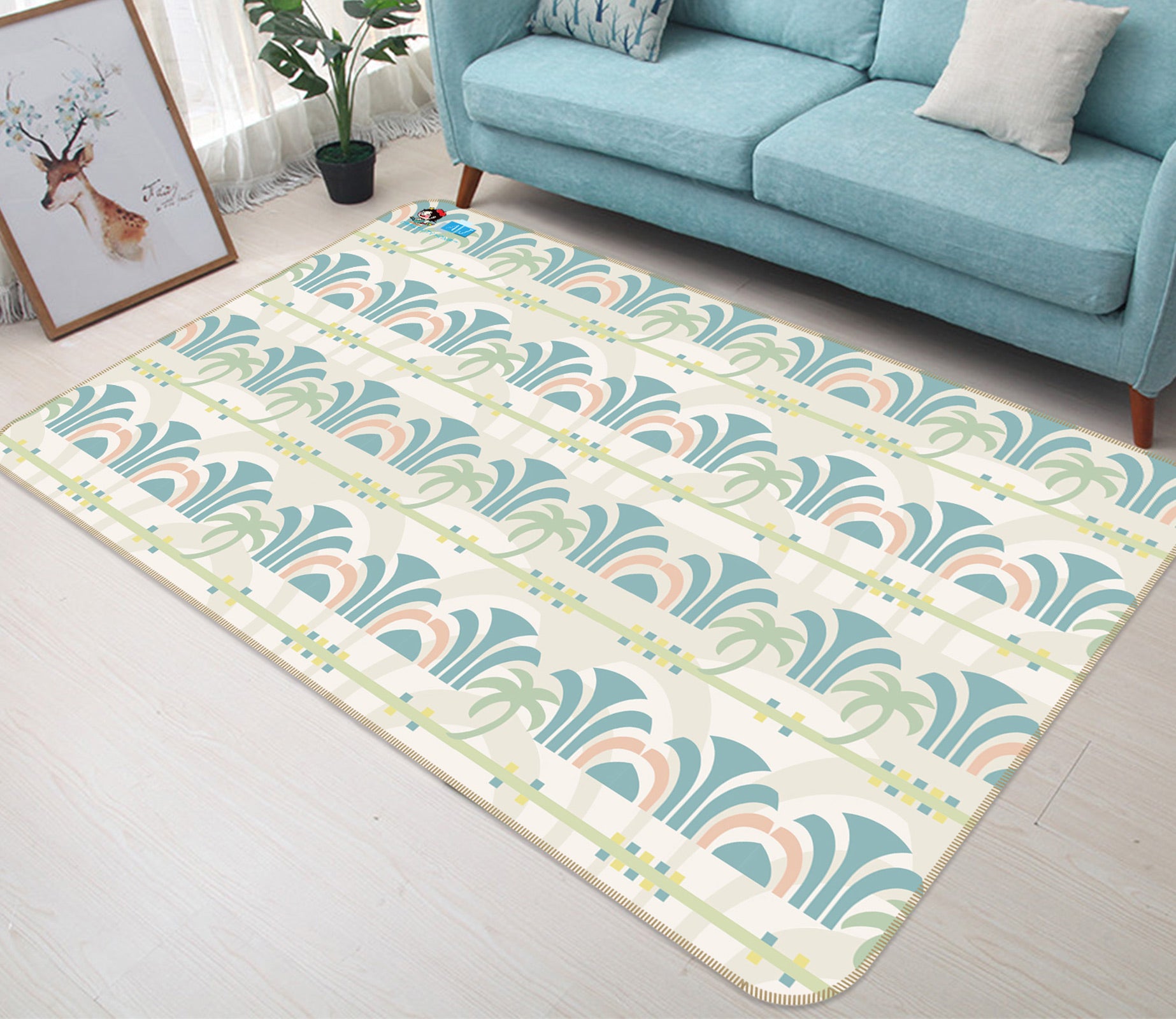 3D Green Pattern 9887 Kasumi Loffler Rug Non Slip Rug Mat