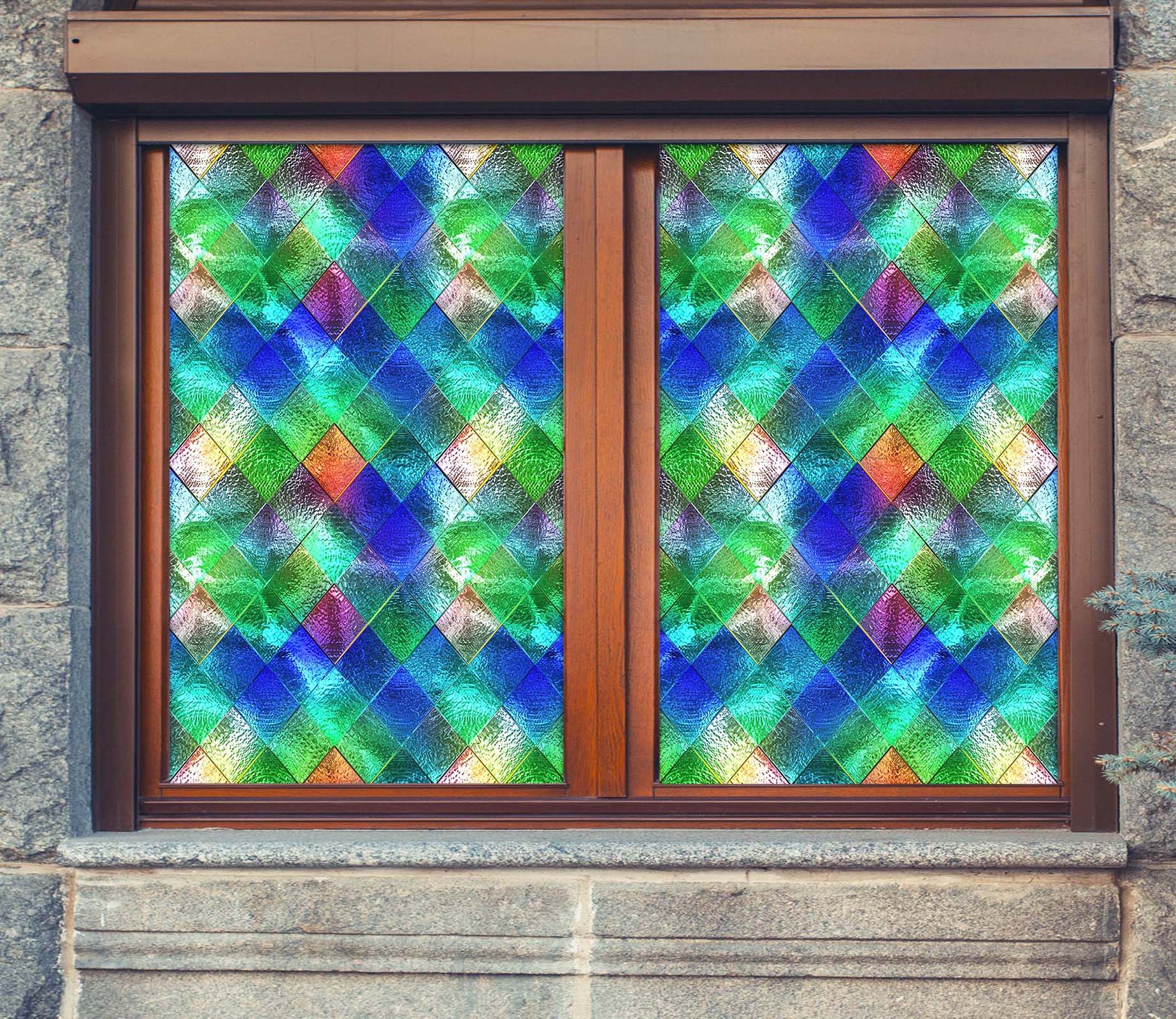 3D Green Diamond 081 Window Film Print Sticker Cling Stained Glass UV Block