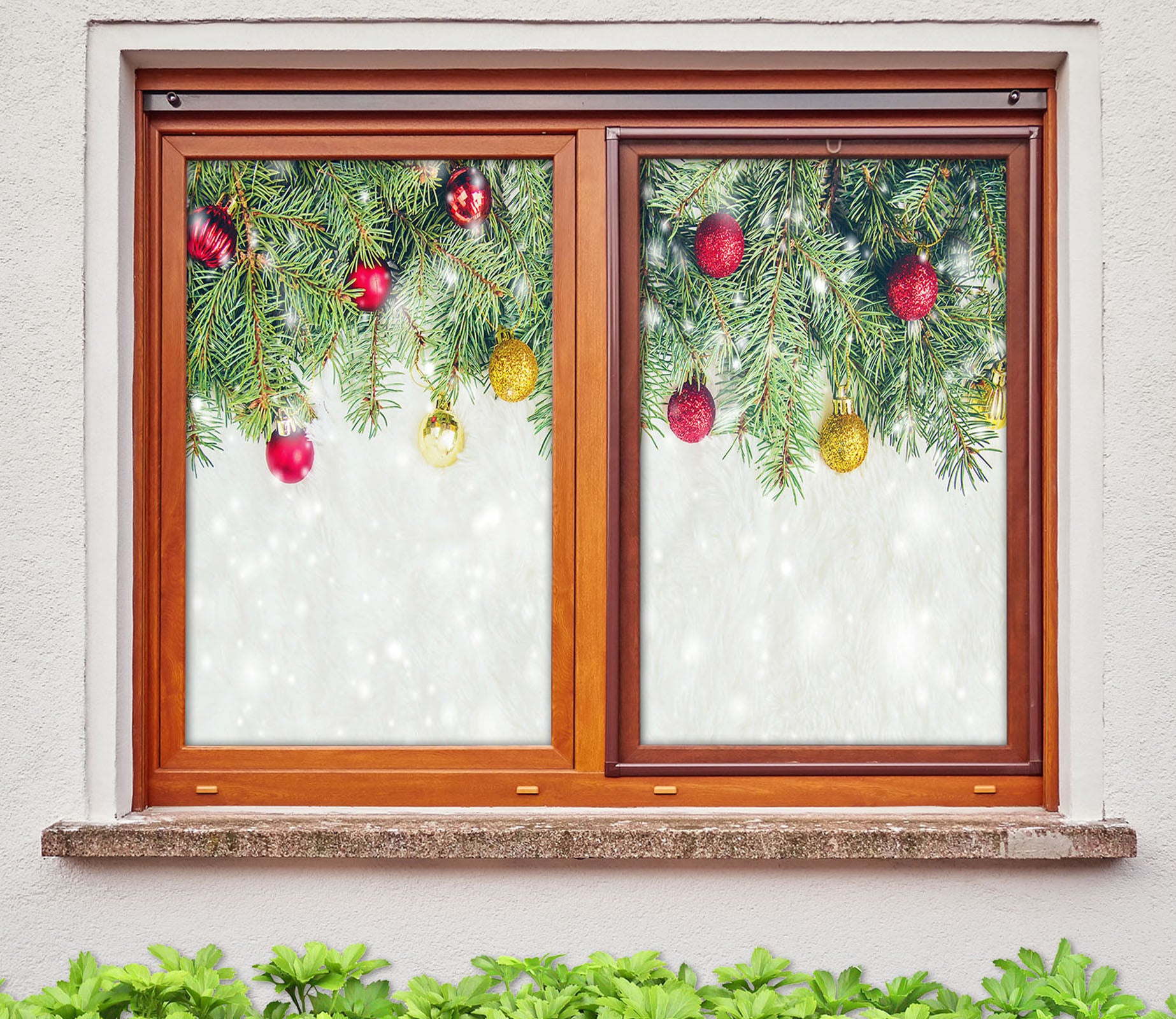 3D Branch Yellow Red Ball 31060 Christmas Window Film Print Sticker Cling Stained Glass Xmas