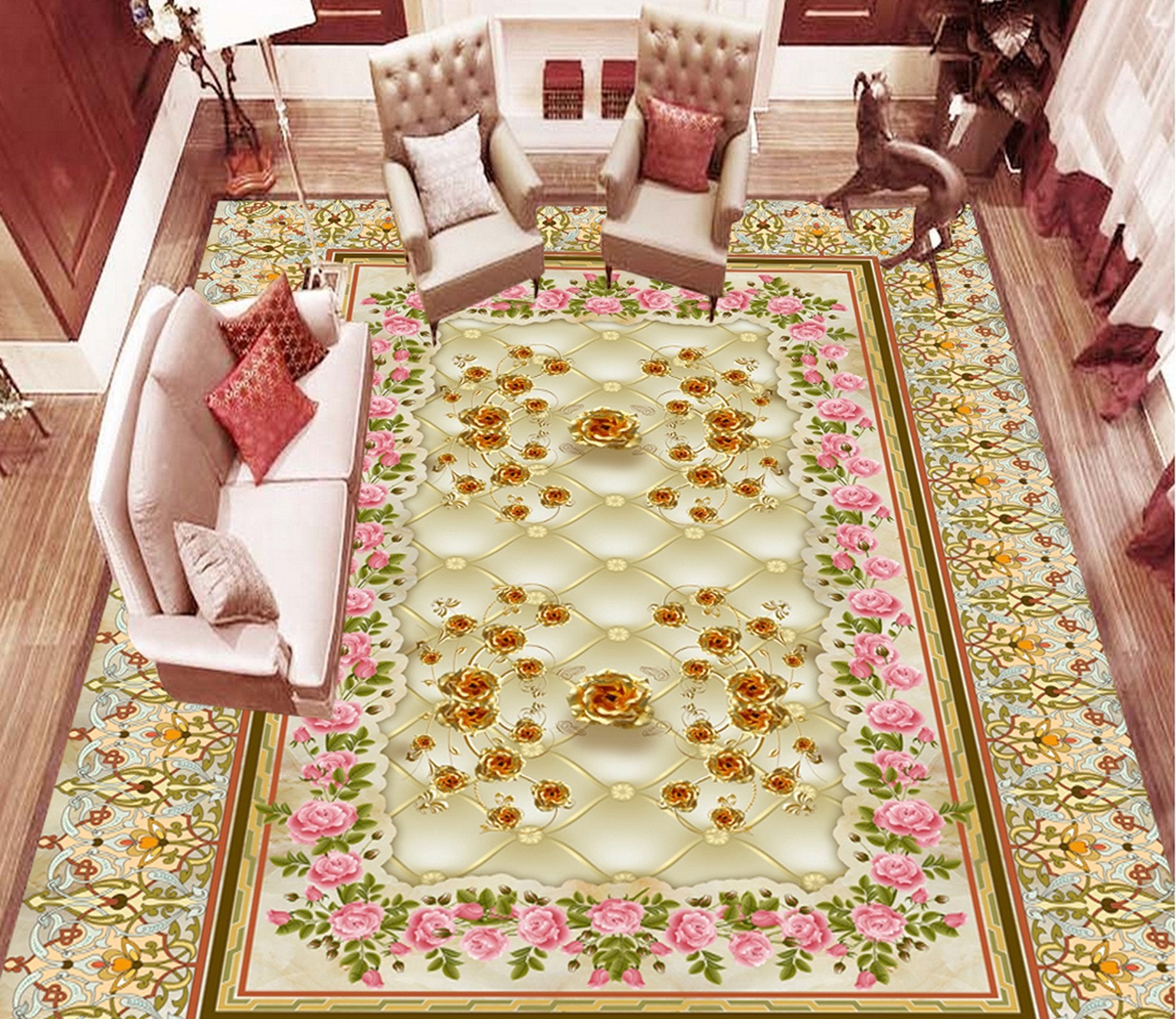 3D Golden Pink Rose WG317 Floor Mural Wallpaper AJ Wallpaper 2 