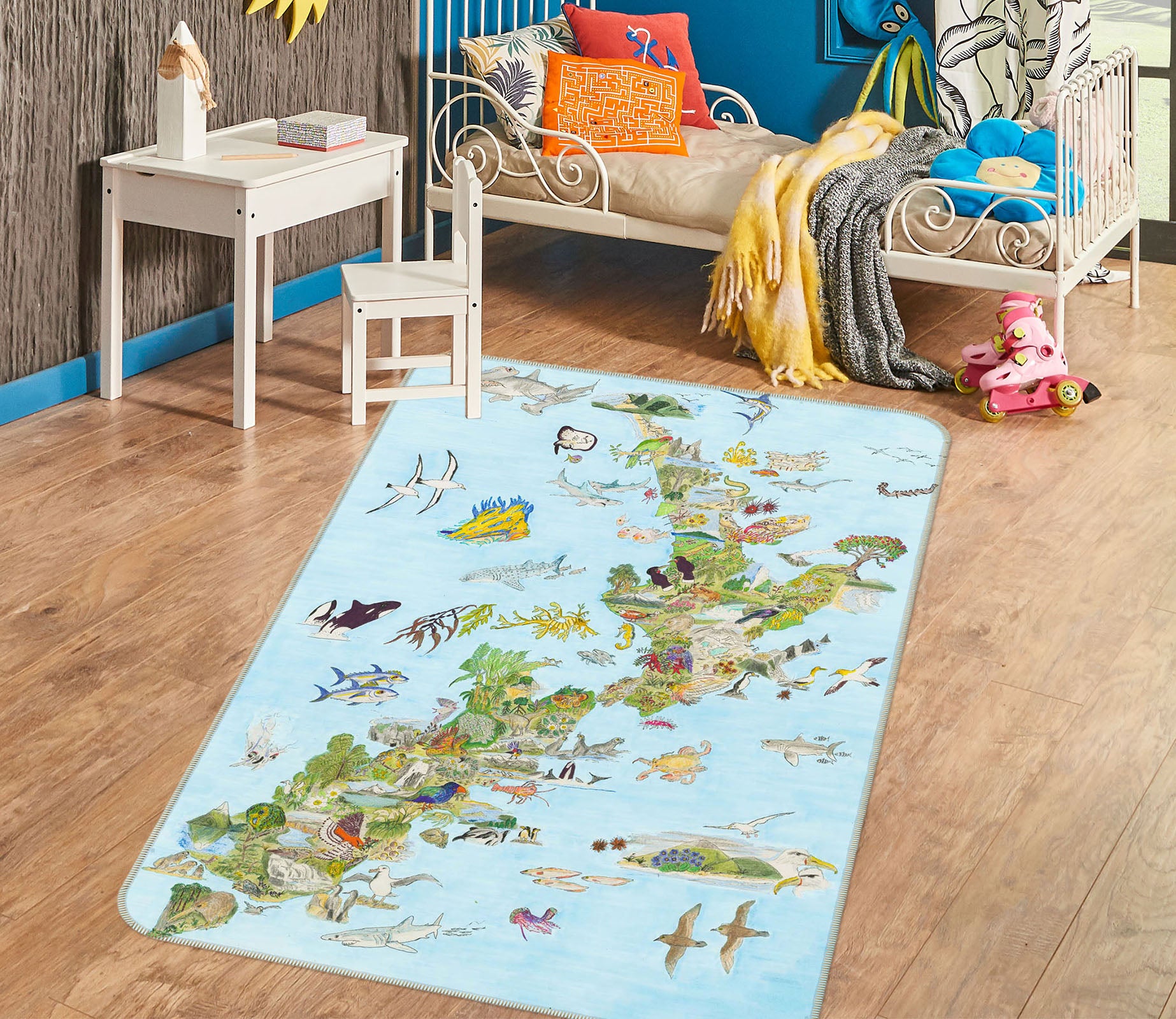 3D Animal Atlas 1517 Michael Sewell Rug Non Slip Rug Mat