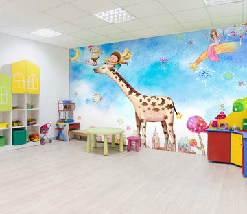 3D Giraffe Paradise 020 Wall Murals