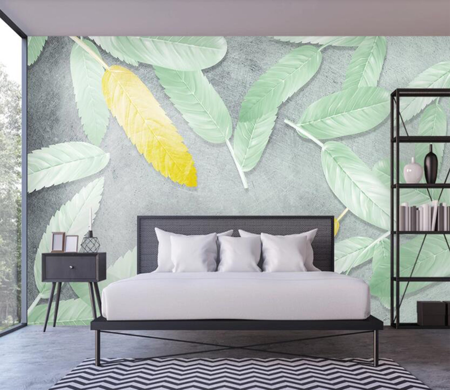 3D Yellow And Green Leaves 2228 Wall Murals