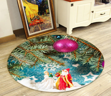 3D Santa Claus Ornaments 55219 Christmas Round Non Slip Rug Mat Xmas
