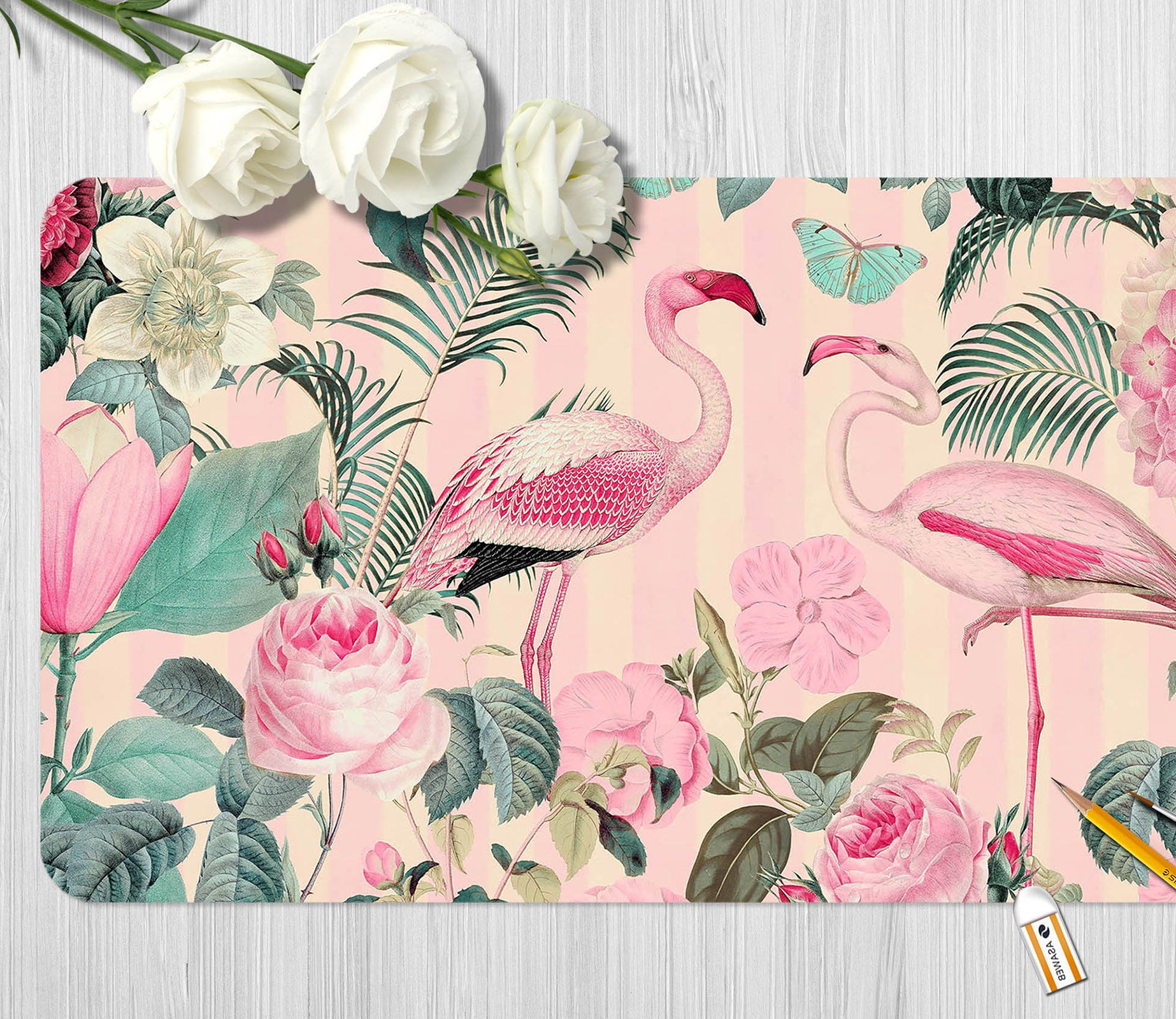 3D Flamingo Flower 996 Andrea Haase Desk Mat