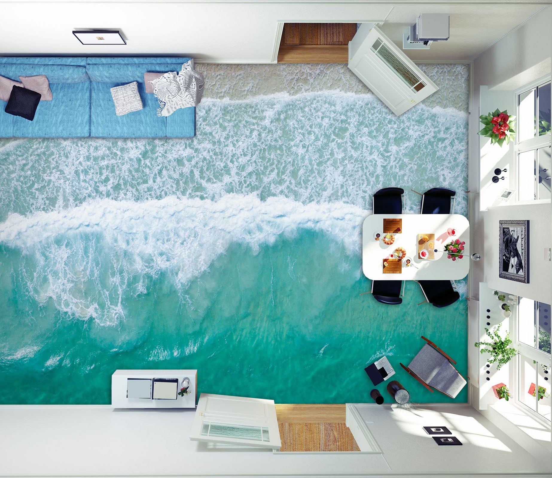 3D Fresh Light Green Sea 715 Floor Mural  Wallpaper Murals Rug & Mat Print Epoxy waterproof bath floor