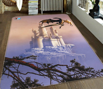 3D Castle Tree Dragon 5186 Ciruelo Rug Non Slip Rug Mat