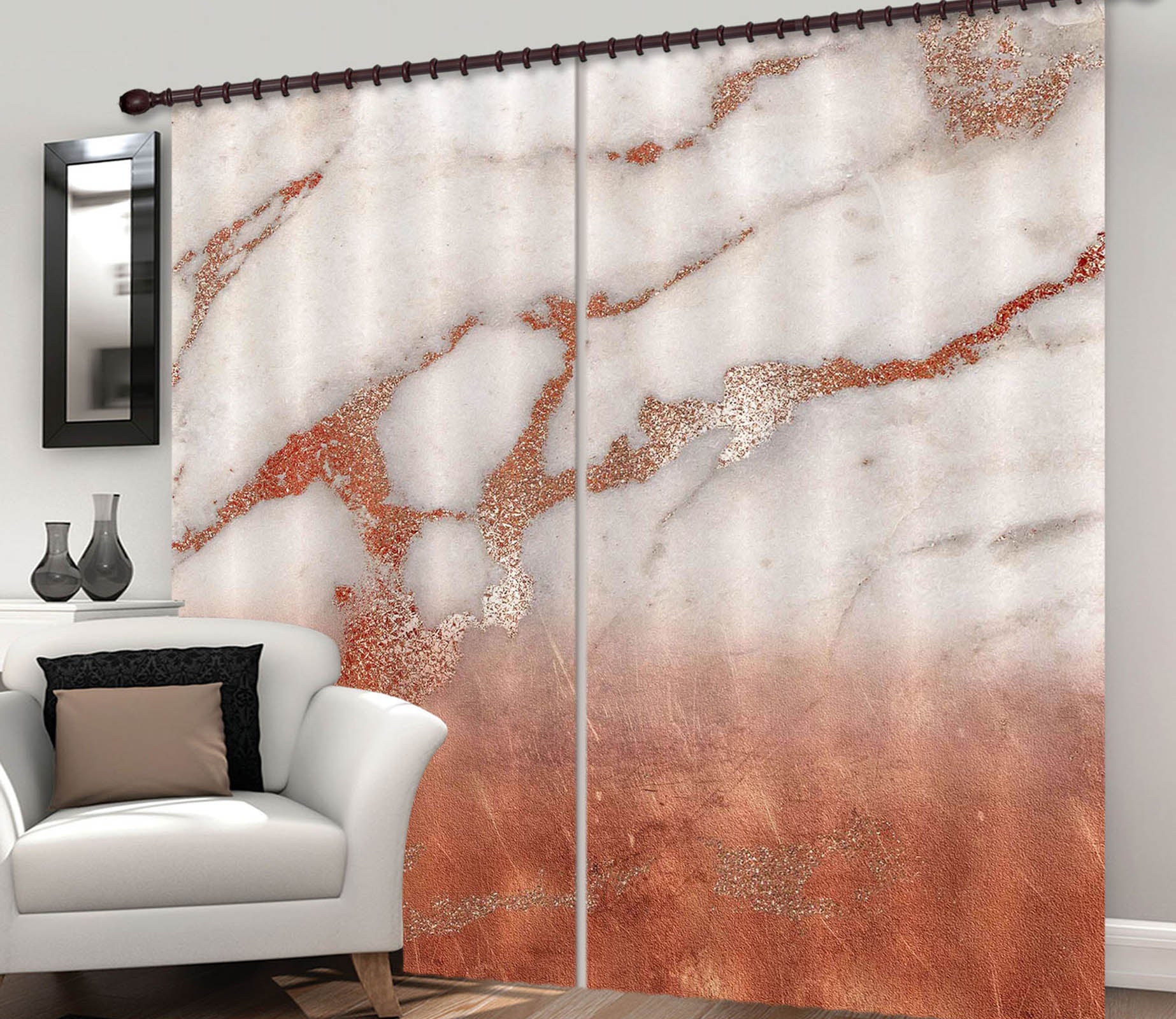 3D Red Gold Marble 190 Uta Naumann Curtain Curtains Drapes