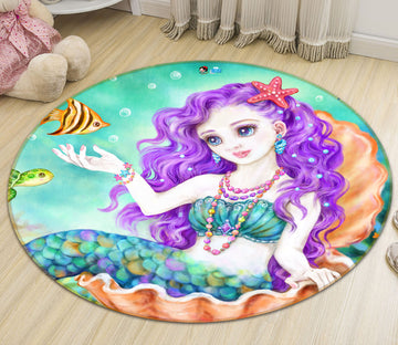 3D Beautiful Mermaid 6035 Kayomi Harai Rug Round Non Slip Rug Mat