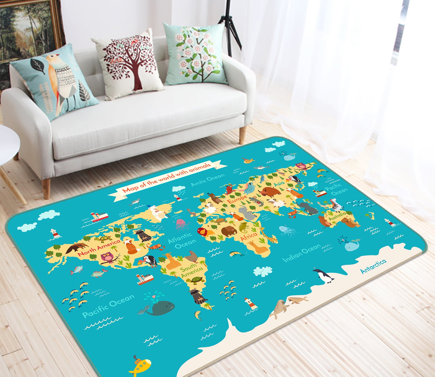 3D Wide World 270 World Map Non Slip Rug Mat