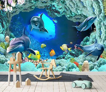 3D Cute Dolphin 129 Wall Murals