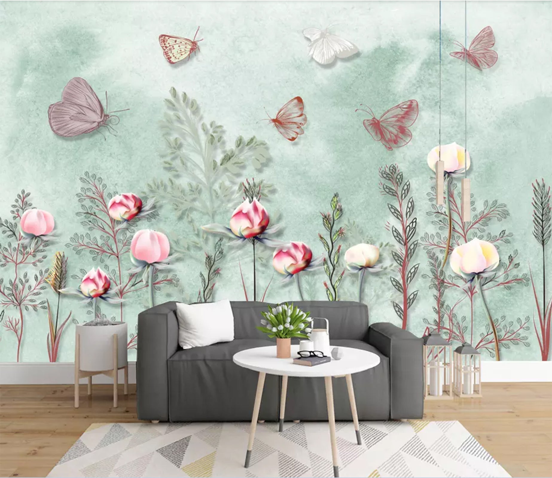 3D Flower Butterfly WC01 Wall Murals Wallpaper AJ Wallpaper 2 