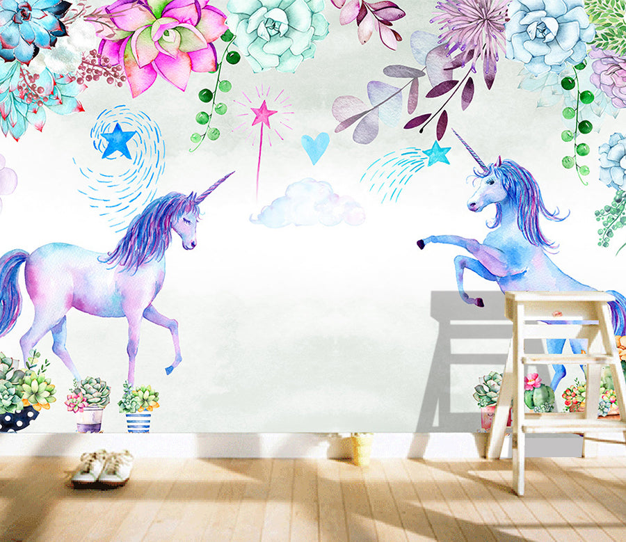3D Blue Unicorn WG209 Wall Murals