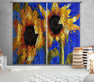 3D Sunflowers 042 Dena Tollefson Curtain Curtains Drapes