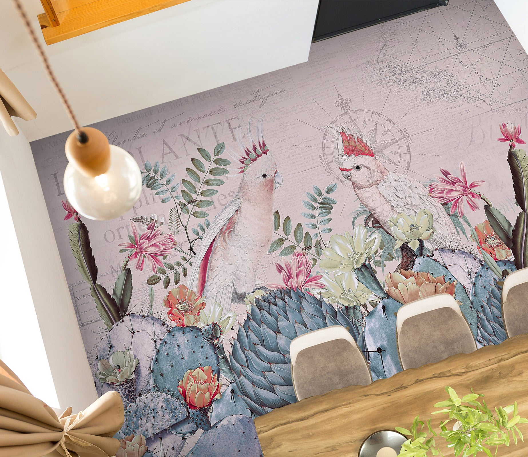 3D Cactus Flower Bush Parrot 104141 Andrea Haase Floor Mural  Wallpaper Murals Self-Adhesive Removable Print Epoxy