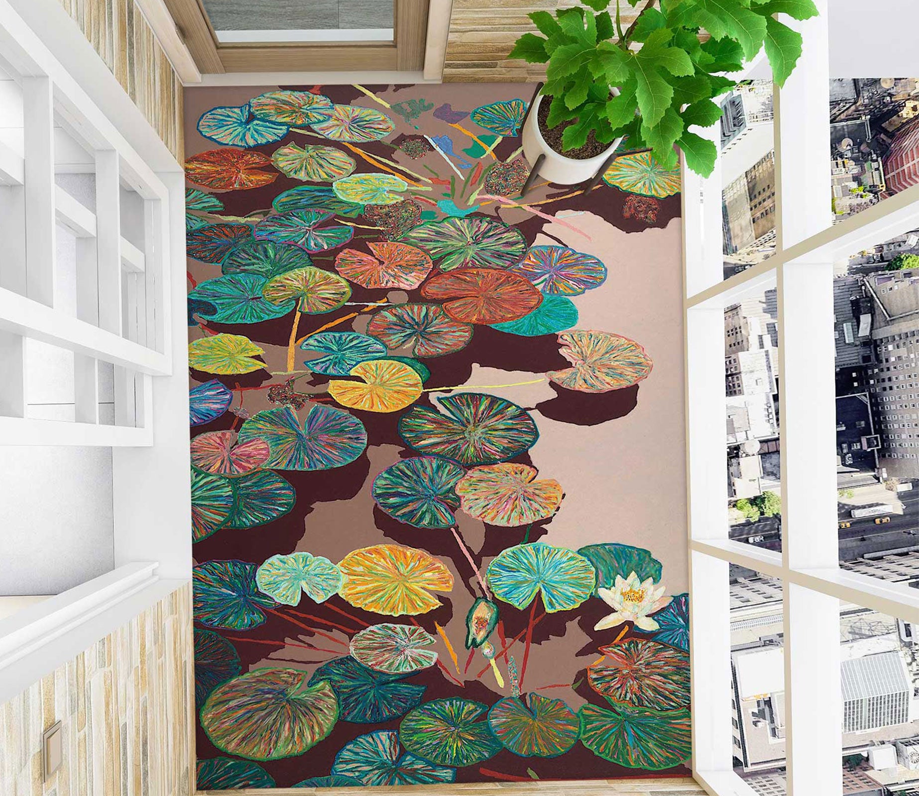 3D Lotus Pond Leaf Pattern 96116 Allan P. Friedlander Floor Mural  Wallpaper Murals Self-Adhesive Removable Print Epoxy