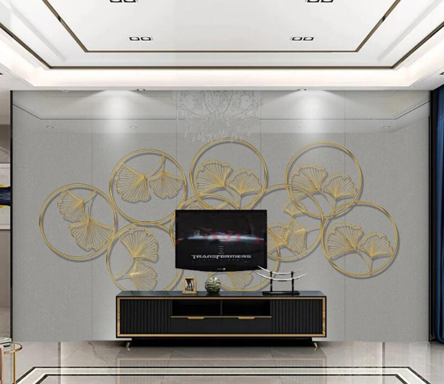 3D Gold Line Pattern 229 Wall Murals