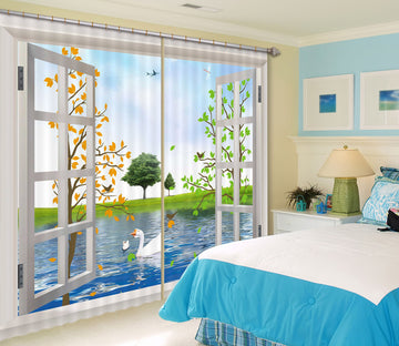 3D Swan Meadow 113 Curtains Drapes