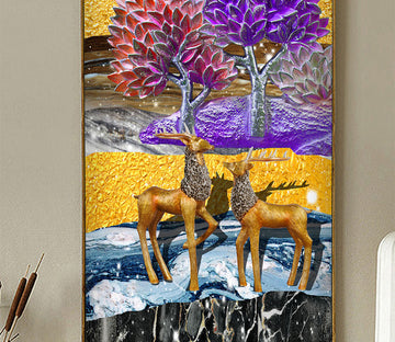 3D Tree Gold DeerWG127 Wall Murals