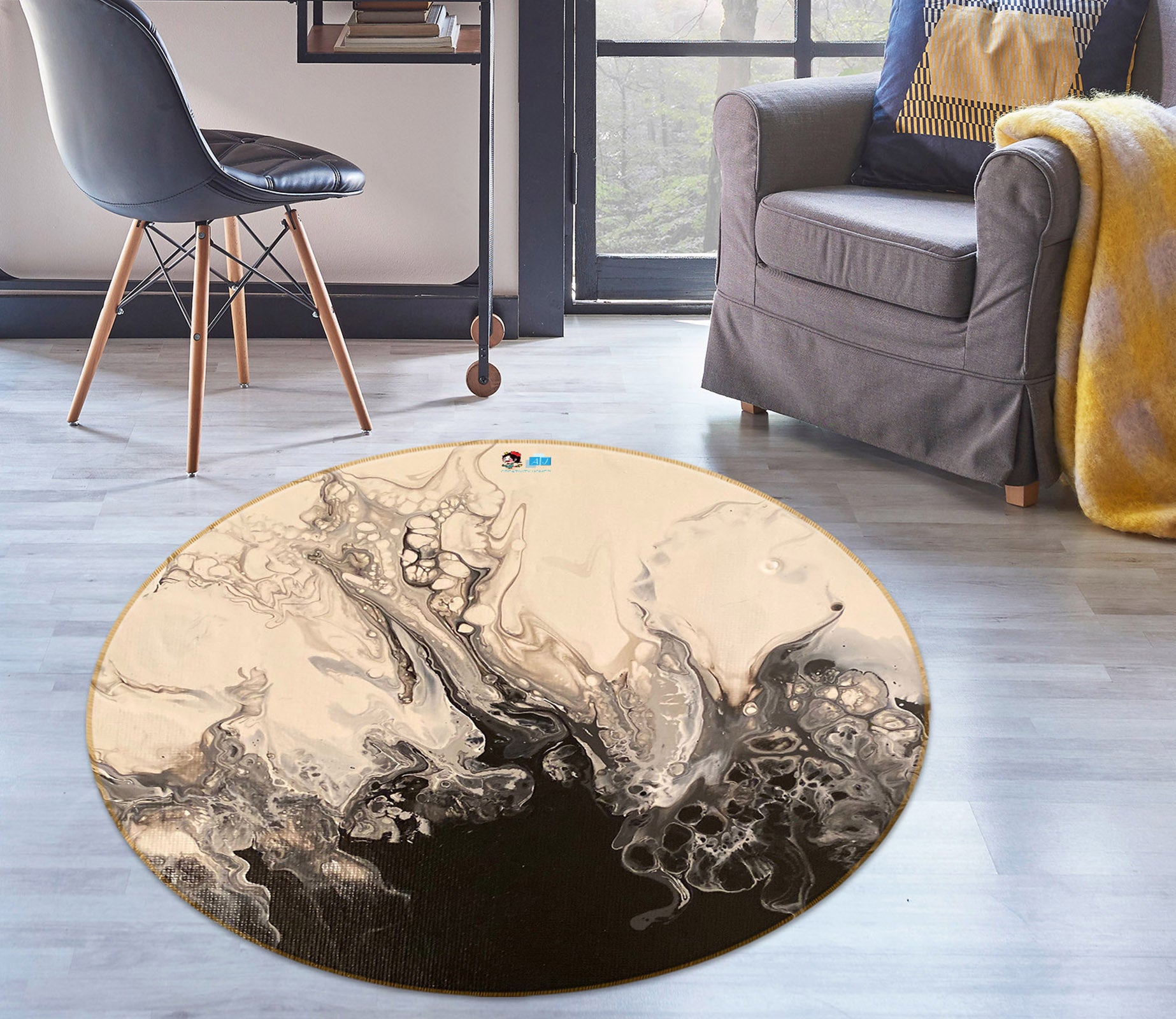 3D Black-Brown 40002 Valerie Latrice Rug Round Non Slip Rug Mat