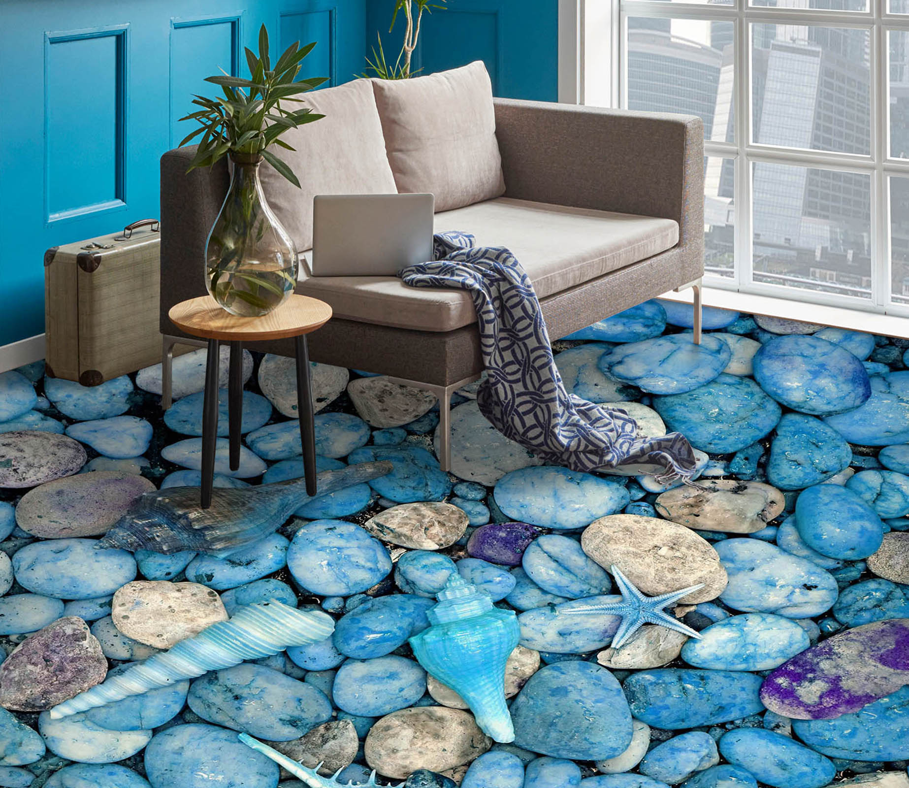 3D Blue Conch And Starfish 902 Floor Mural  Wallpaper Murals Rug & Mat Print Epoxy waterproof bath floor