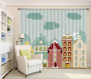 3D Cartoon Colored House 51 Curtains Drapes Curtains AJ Creativity Home 