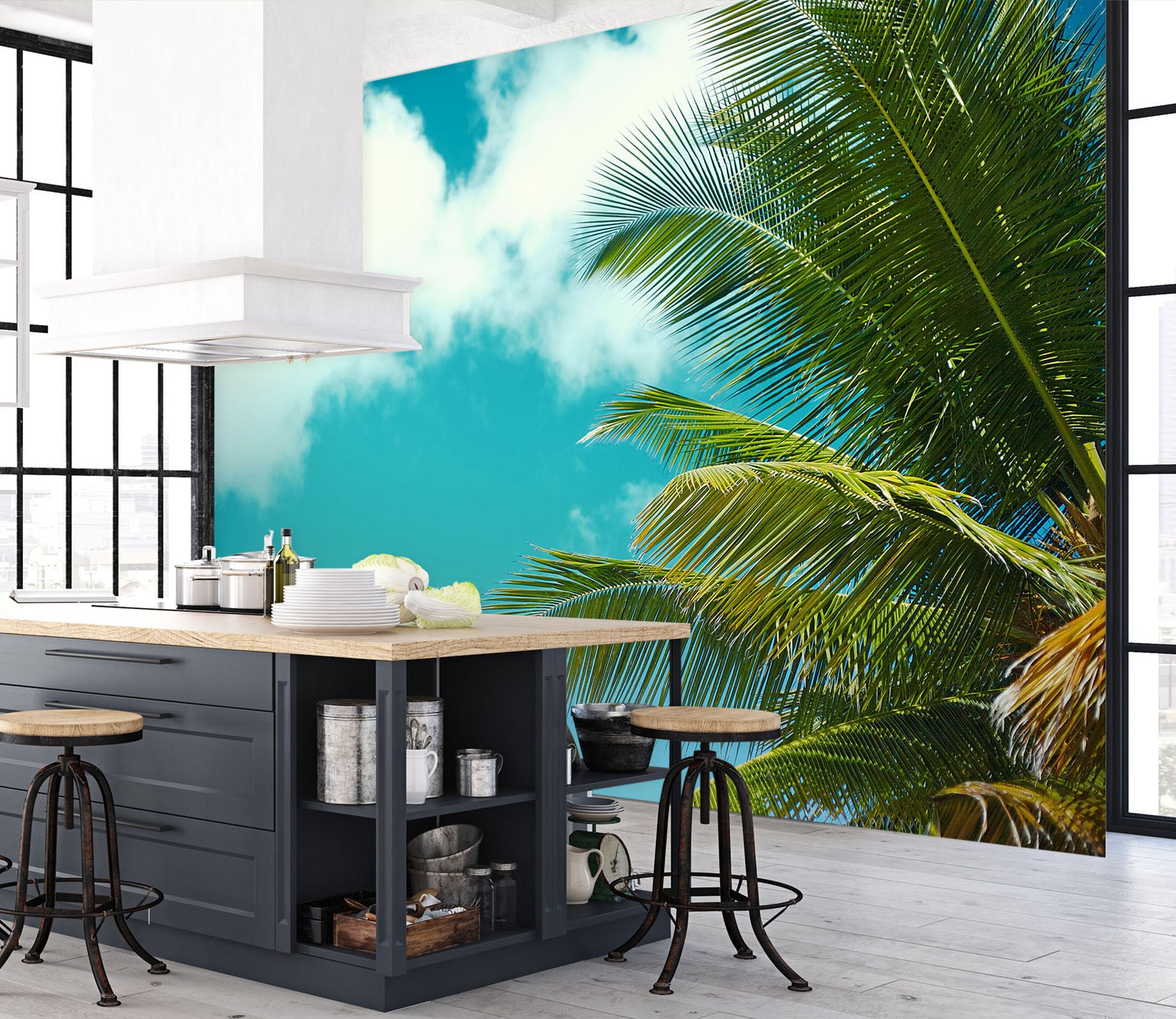 3D Sky Coconut Leaves 57123 Wall Murals