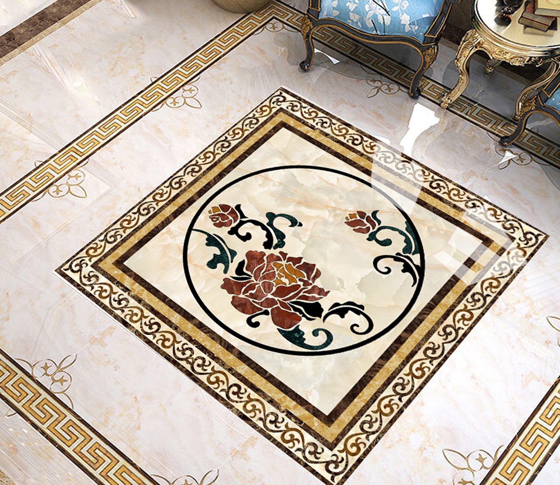 3D Round Rose WG686 Floor Mural Wallpaper AJ Wallpaper 2 