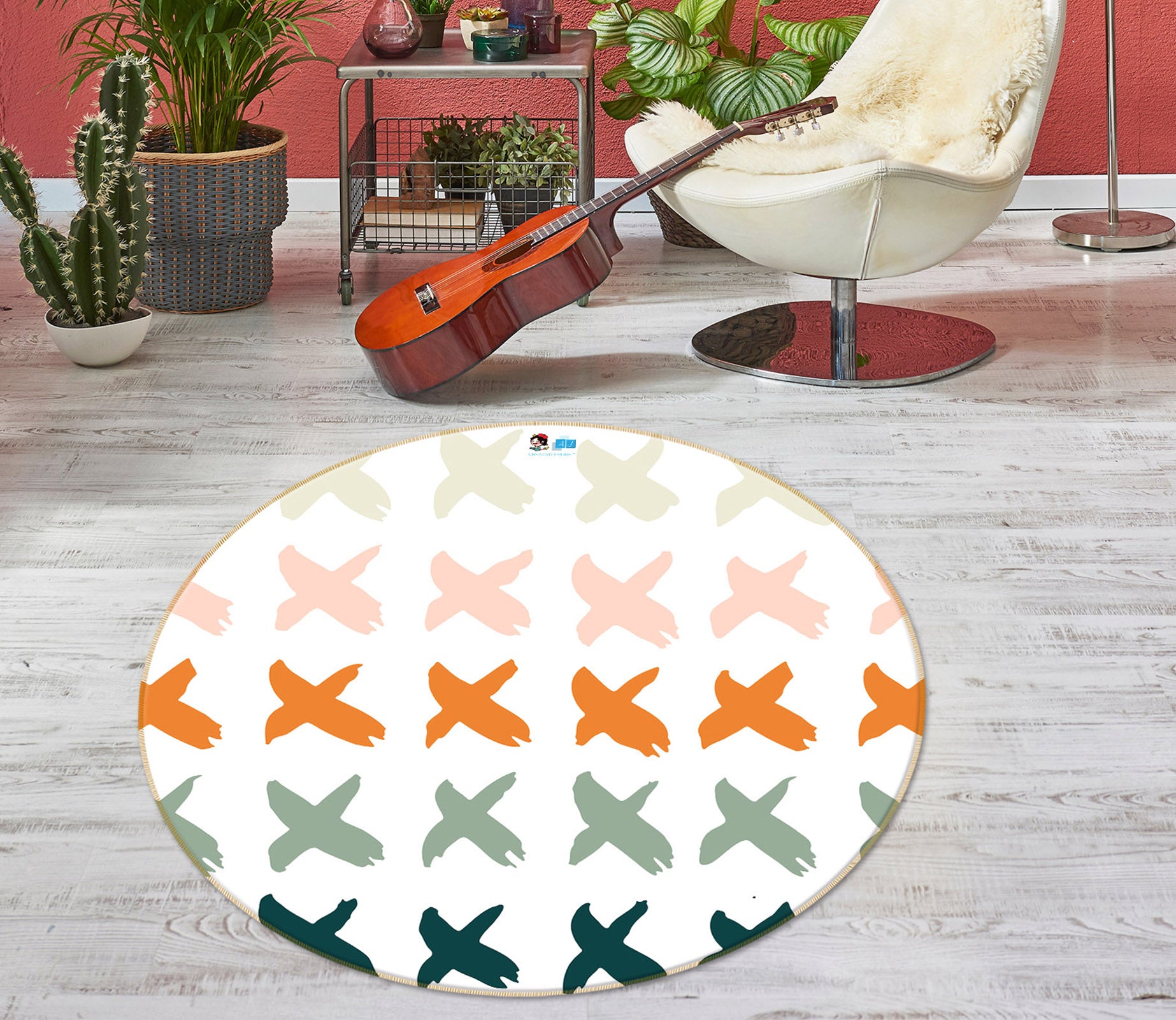 3D Colorful Cross Pattern 10588 Kashmira Jayaprakash Rug Round Non Slip Rug Mat