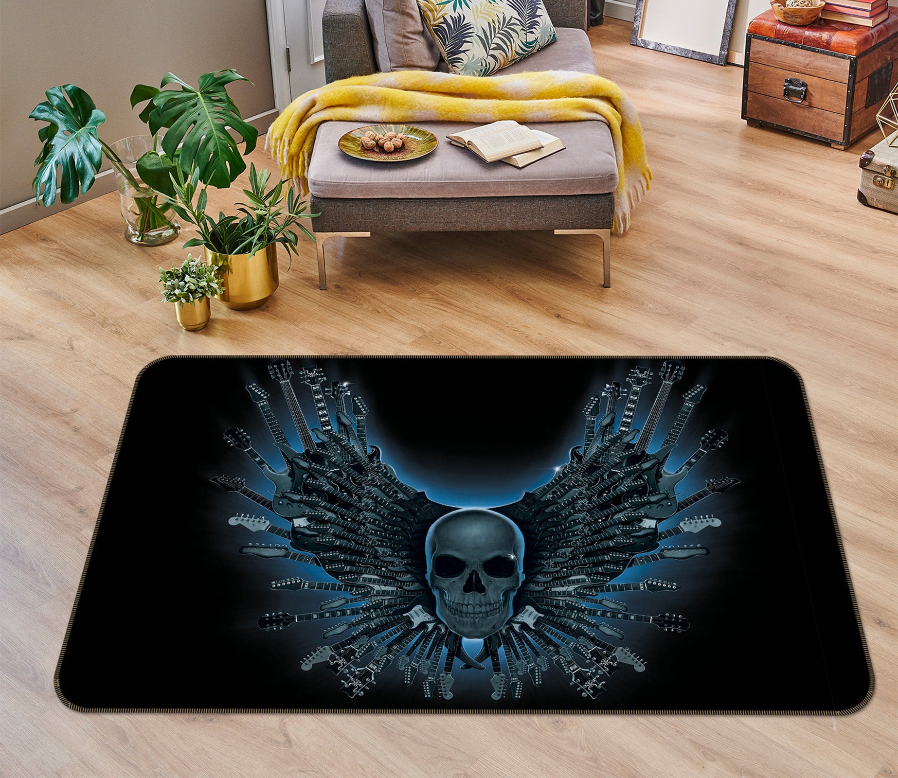 3D Skull Strings 1097 Vincent Hie Rug Non Slip Rug Mat