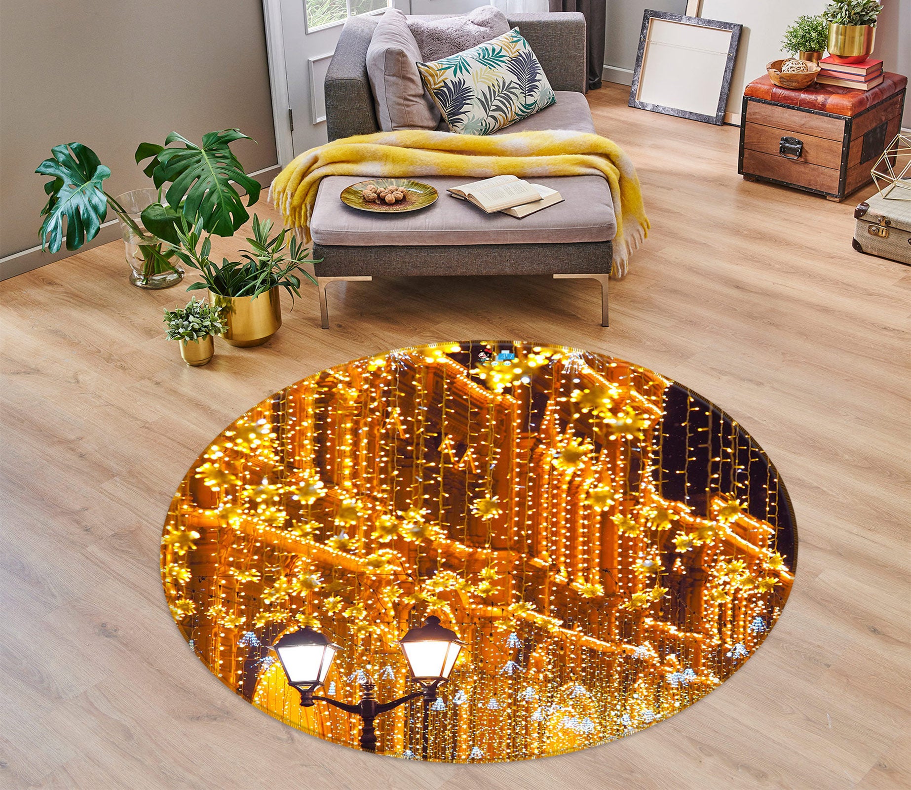 3D String Lights 55220 Christmas Round Non Slip Rug Mat Xmas